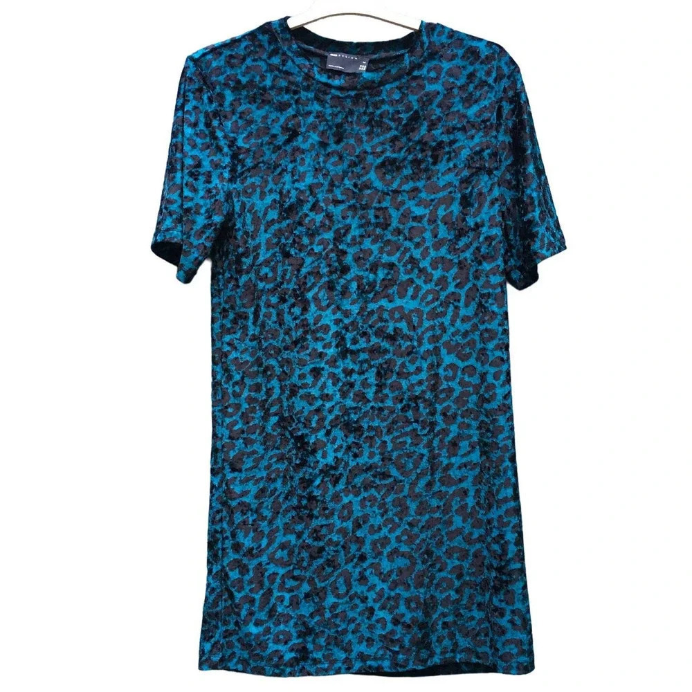 ASOS Women Dark Teal Velvet Cheetah Print Mini Dress Tall Size 6